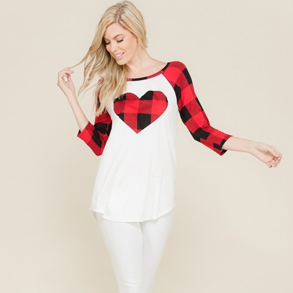 Buffalo Plaid Heart Baseball Tee